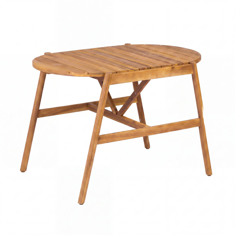 Table de salle à manger d'extérieur moderne Pavia 44'' en bois d'acacia, table de patio ovale à lattes avec pieds inclinés