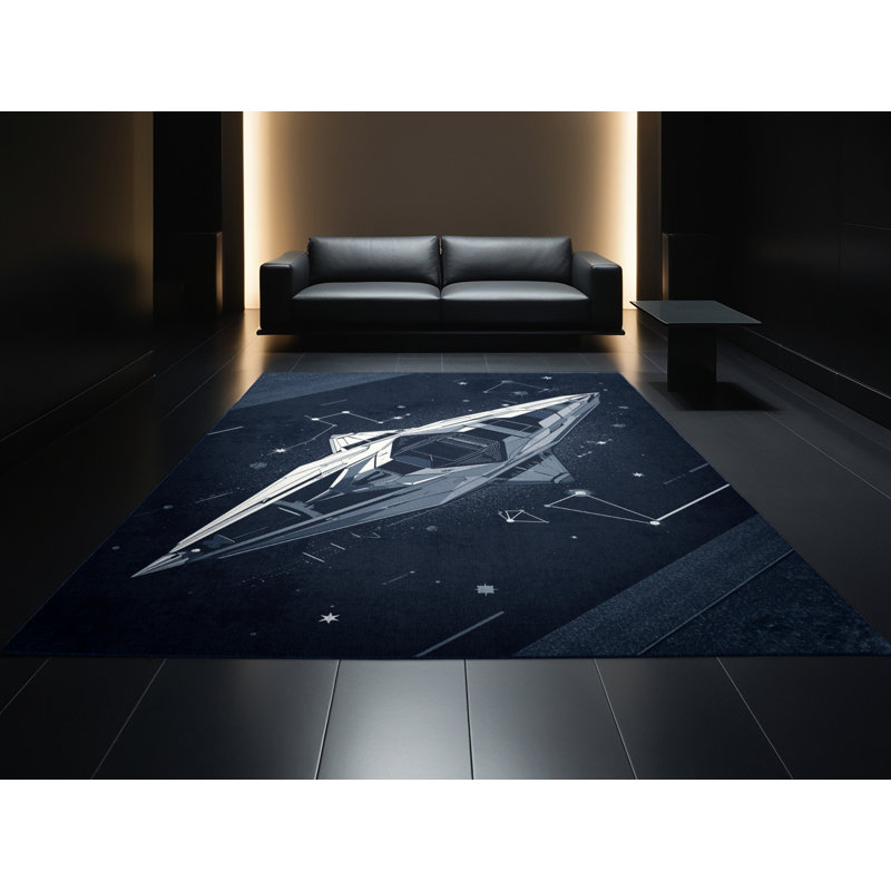 Tapis bleu moelleux doux et moelleux Fairwinds Spaceship, 6 x 9