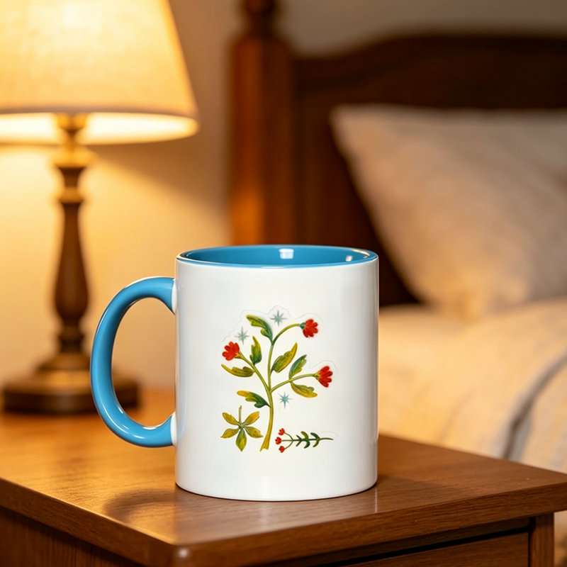 Floral Plant Print Mug - Creative Design Ceramic Coffee Cup, Office And Home Daily Use Drinking Cup, Cute Aesthetic Ins Style Tea Cup with Vibrant Flower.