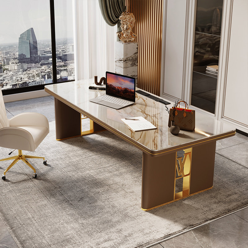 Bureau de direction 55,12 po en fritté or et blanc,  H 29,53 po x l 55,12 po x P 31,5 po