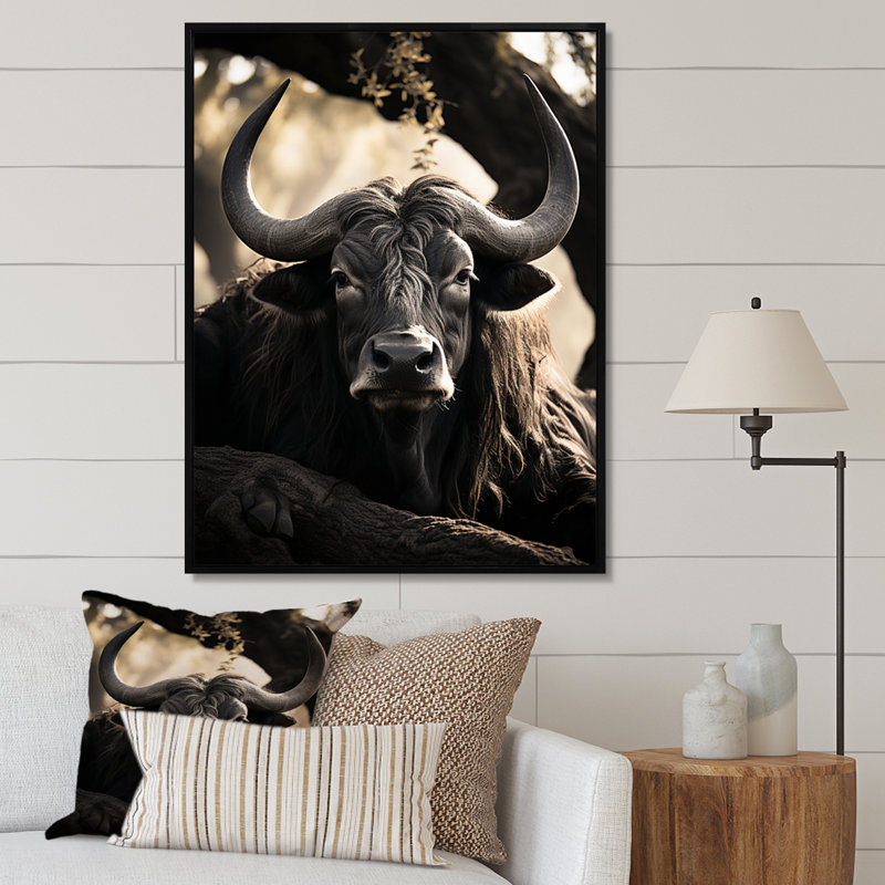 «Gray Buffalo Serenity In Shadows», reproduction d'art animalier, Cadre flottant noir, H 44 po x l 34 po x P 1,5 po