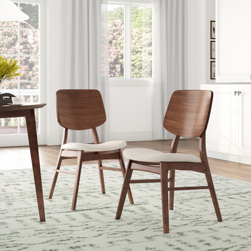 Lyan Solid Wood Dining Chair, Cream/Walnut