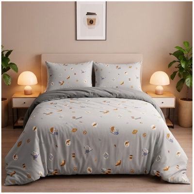 MXM FUN DUVET SET CROISSANT CAFE GREY