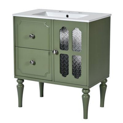 Meuble-lavabo autoportant 30 po avec lavabo en céramique 30 po, structure en bois massif, 2 tiroirs et rangement dissimulé
