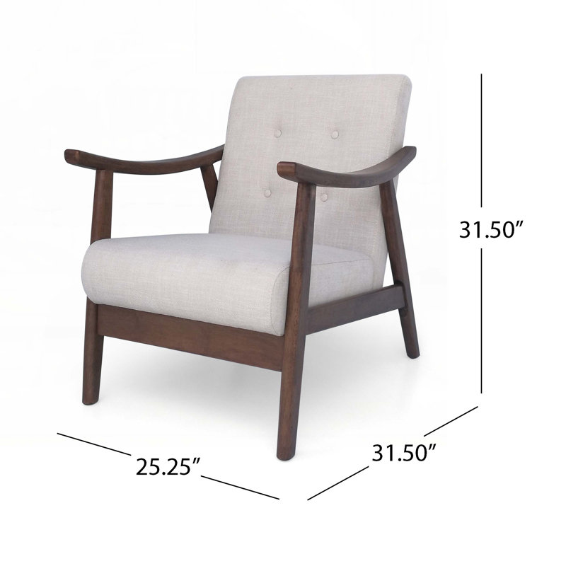 Fauteuil club rembourré en polyester avec quatre pieds en bois, design moderne Mid-Century, Beige