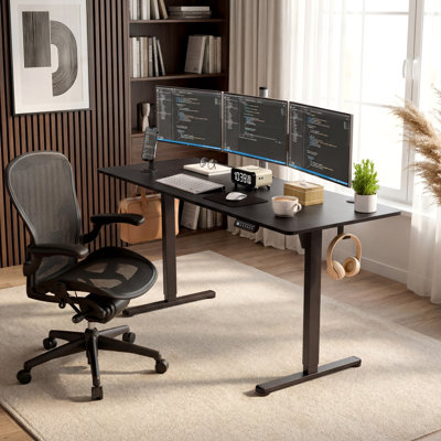 63 Inch Home Office Height Adjustable Electric Standing Desk, Black