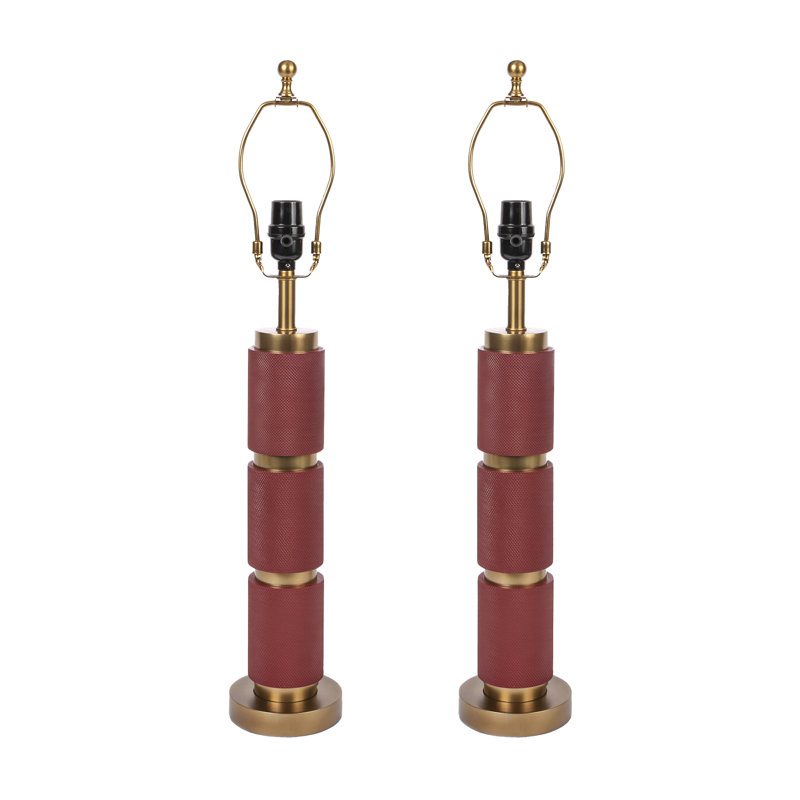 Textured Metal 3 Tiered Cylinder Table Lamp, Red/Bronze