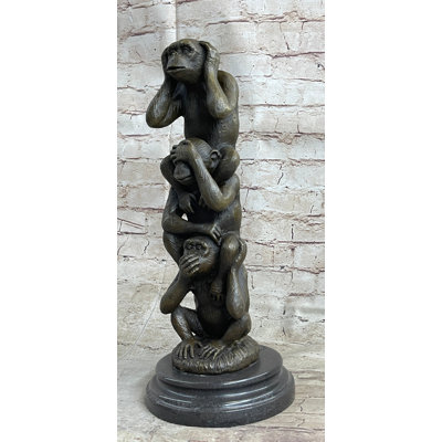 See Hear Speak No Evil Three Wise Monkeys Bronze Sculpture Statue