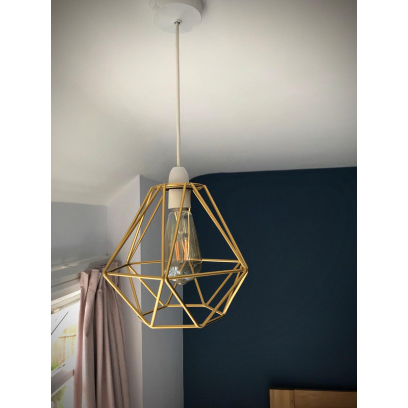 Adreanne 1 - Brass Statement Pendant Light – Industrial Metal Geometric Cage Ceiling Lamp, Gold