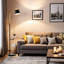 Lampe sur pied en marbre avec charge USB et table d'appoint, or mat + noir mat