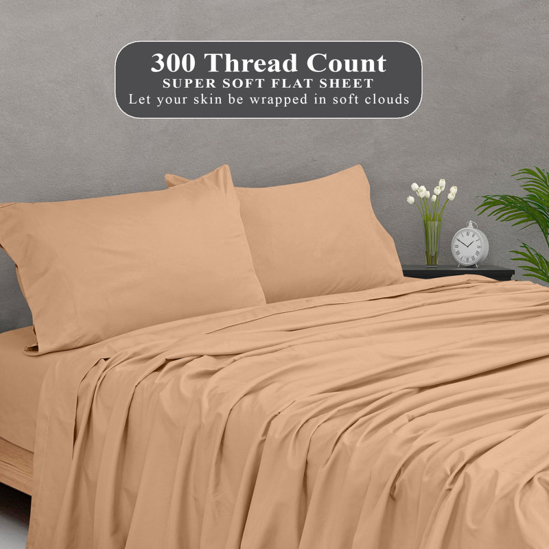 Royale Linens 300 Thread Count 100% Long Staple Combed Cotton Flat Sheet - Super Soft - Top Sheets - Flat Sheet Sold Separately - Breathable, Cool & Crisp Percale Sheets Only
