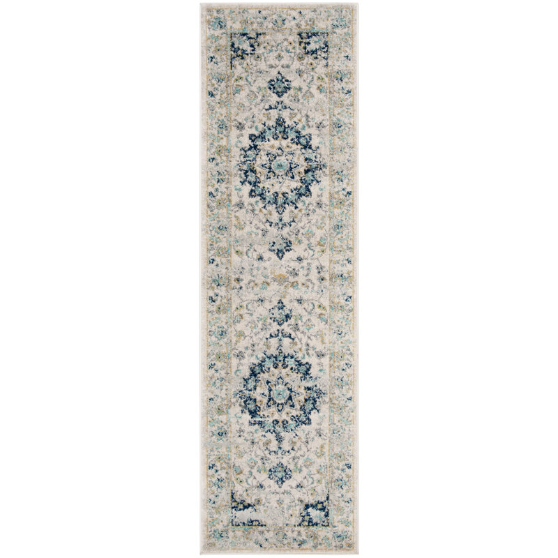 Tapis ivoire / bleu Christa, Tapis de couloir 2 pi 3 po x 6 pi
