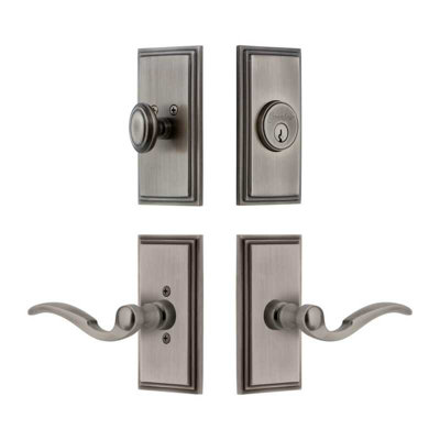 Grandeur Carre Short Plate Entry Set with Bellagio Lever in Satin Nickel