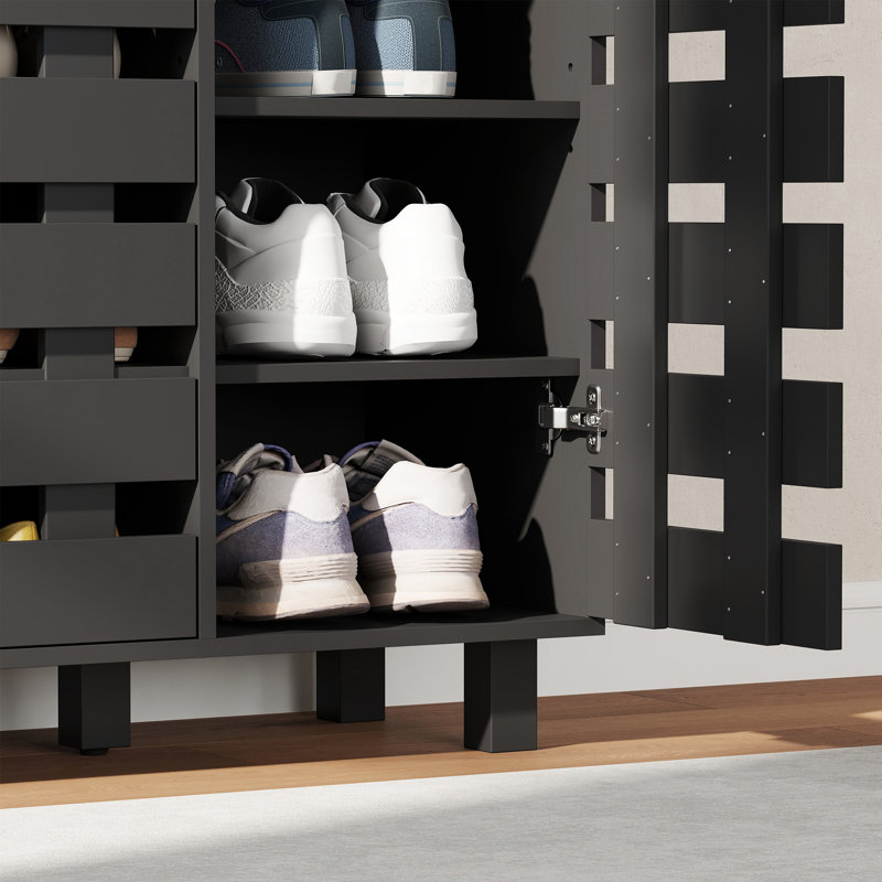 Armoire à chaussures, armoire de rangement pour 17 à 20 paires de chaussures, noir