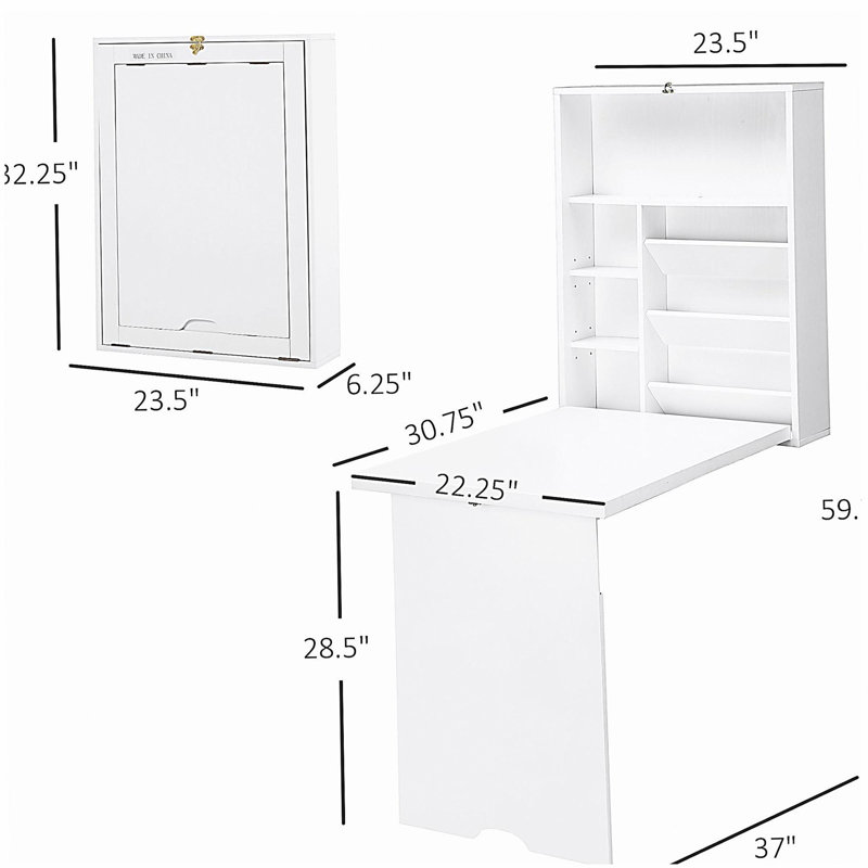 Bureau de conversion mural pliable, bureau flottant multifonctionnel avec tablette de rangement, blanc