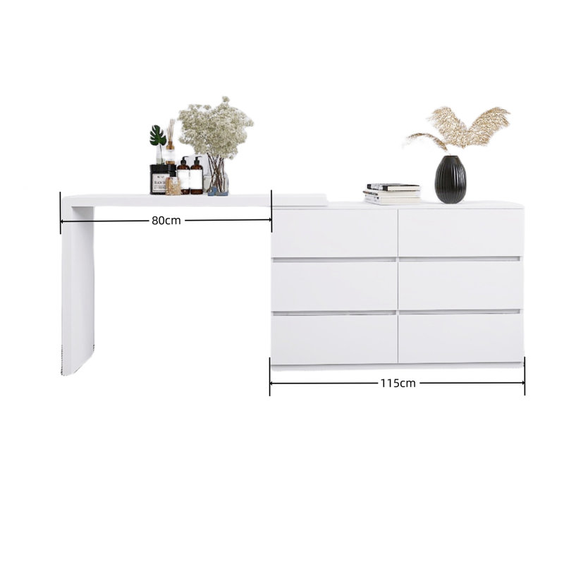 Commode polyvalente à 6 tiroirs avec bureau réglable et grand espace de rangement