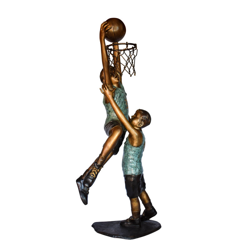 Nifao Collection Kids Playing Basketball in Action Life Size Bronze Statue  27" x 17" x 66"H