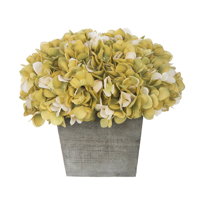 Arrangement d'hortensia artificiel en pot, Sauge / crème