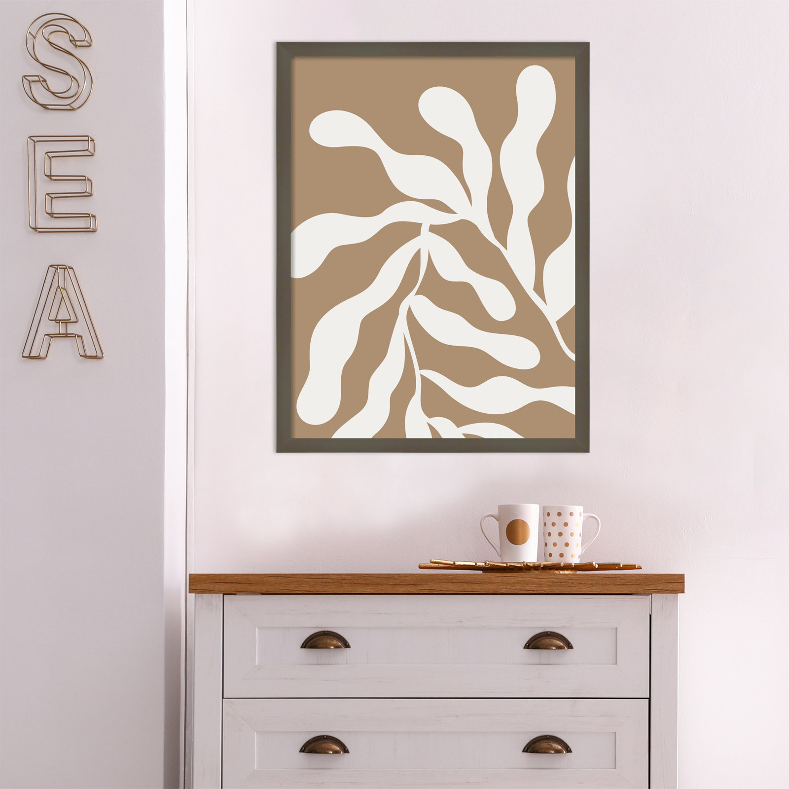 Retro Matisse Inspired Abstract Botanical 1 Beige by The Creative Bunch Studio, Brown, 25" H x 19" W x 1" D