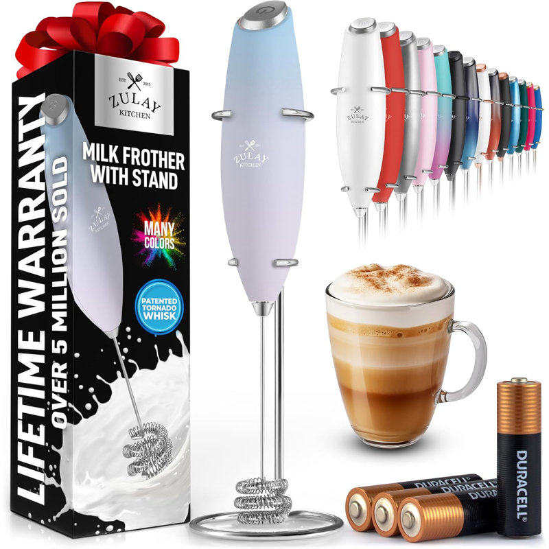 Mousseur à lait Zulay Kitchen Tornado avec 4 piles Duracell Aa, Mauve