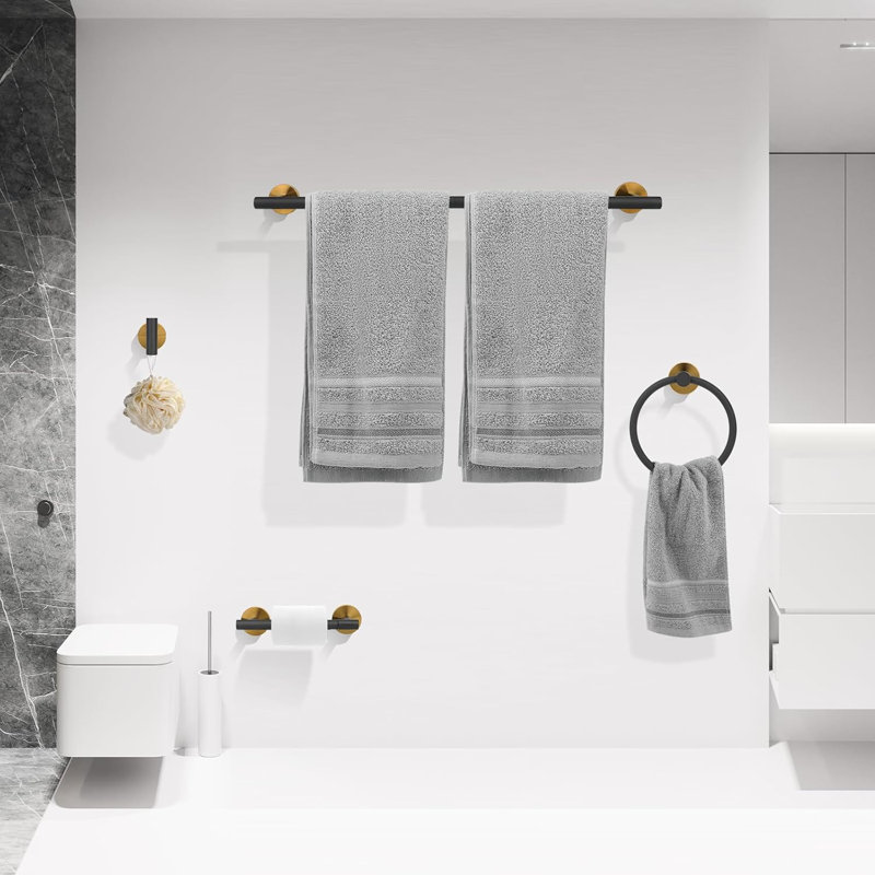 4-Piece Bathroom Hardware Set - Stainless Steel Towel Bar Set With Hand Towel Bar, Towel Ring, Toilet Paper Holder And Robe Hook - Wall Mounted For Bathroom