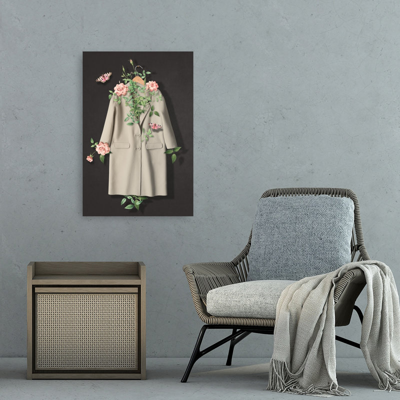Elegant Floral Coat Delicate Elegant Romantic Butterfly Rose Flower Nature Wall Art Print 1 Piece Wrapped Canvas Wall Art