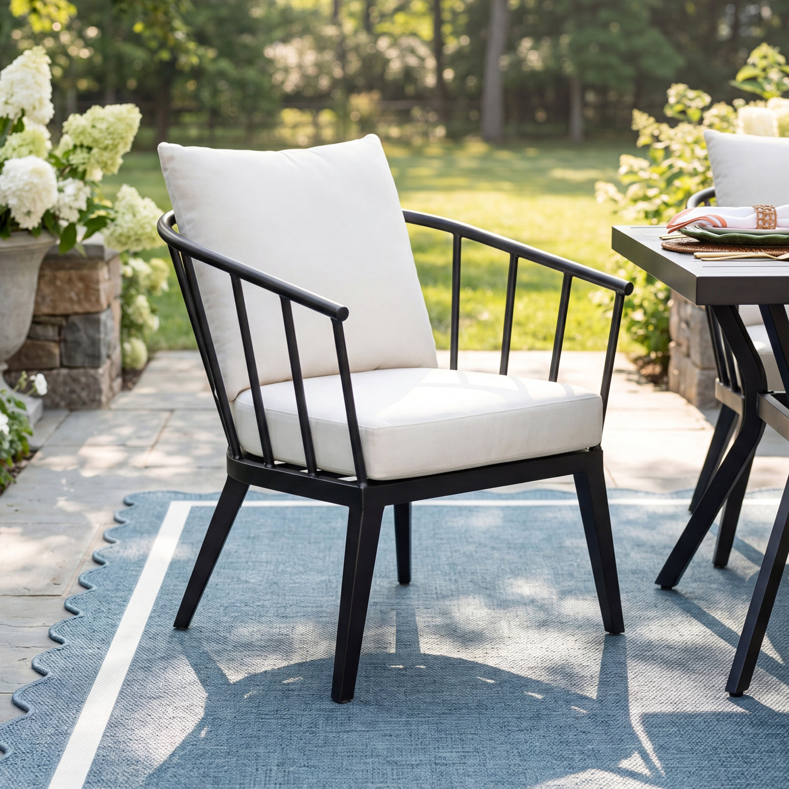 Serena Metal Outdoor Dining Armchair with Sunbrella Cushions