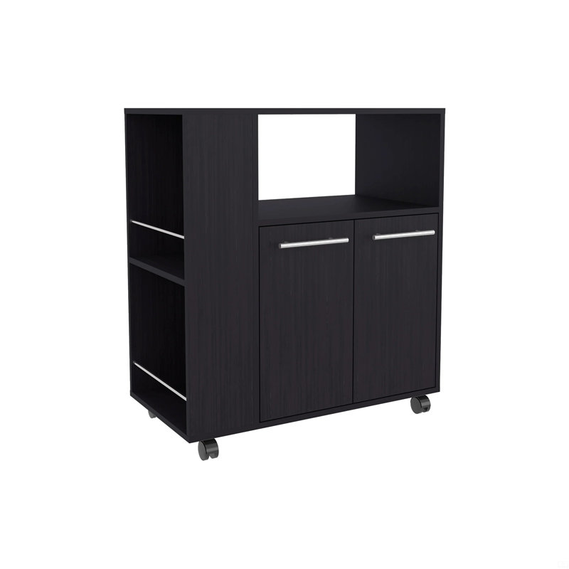 Kitchen Cart With Microwave Shelf And Open Storage, Black
