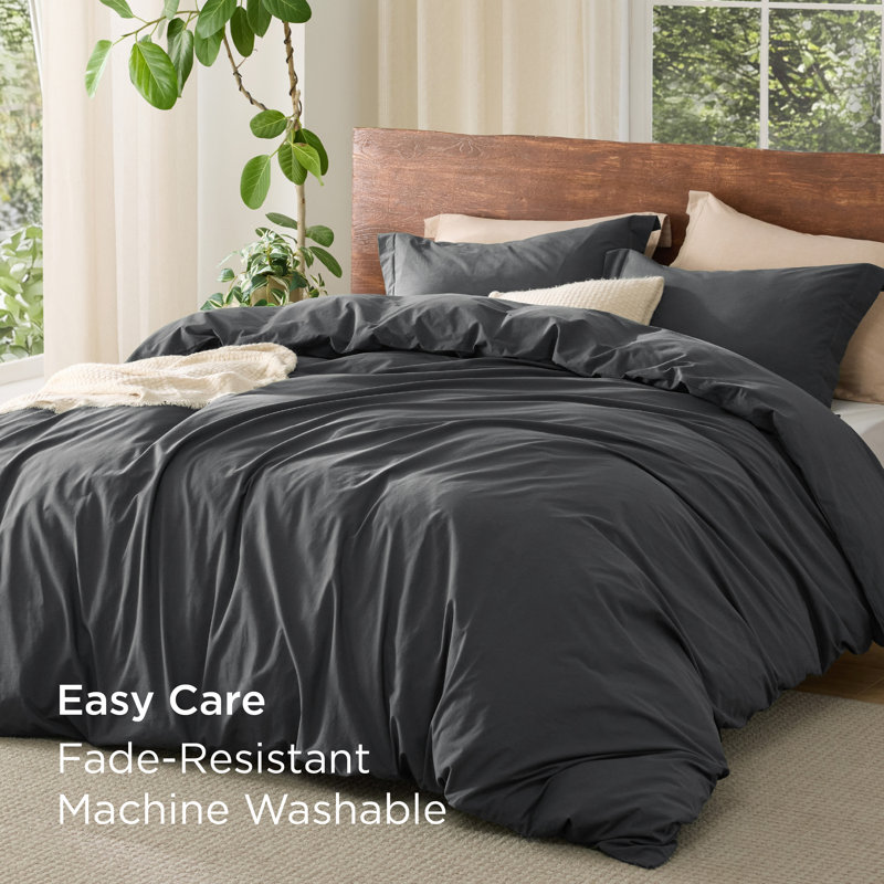 Bedsure 100% Washed Cotton Duvet Cover Set, charcoal gray, Super King Duvet Cover + 2 Shams(20"*36")