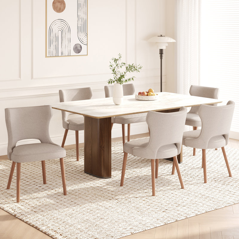 18.3'' Seat Height Modern Upholstered Wingback Dining Chair with Solid Wood Legs, Camel