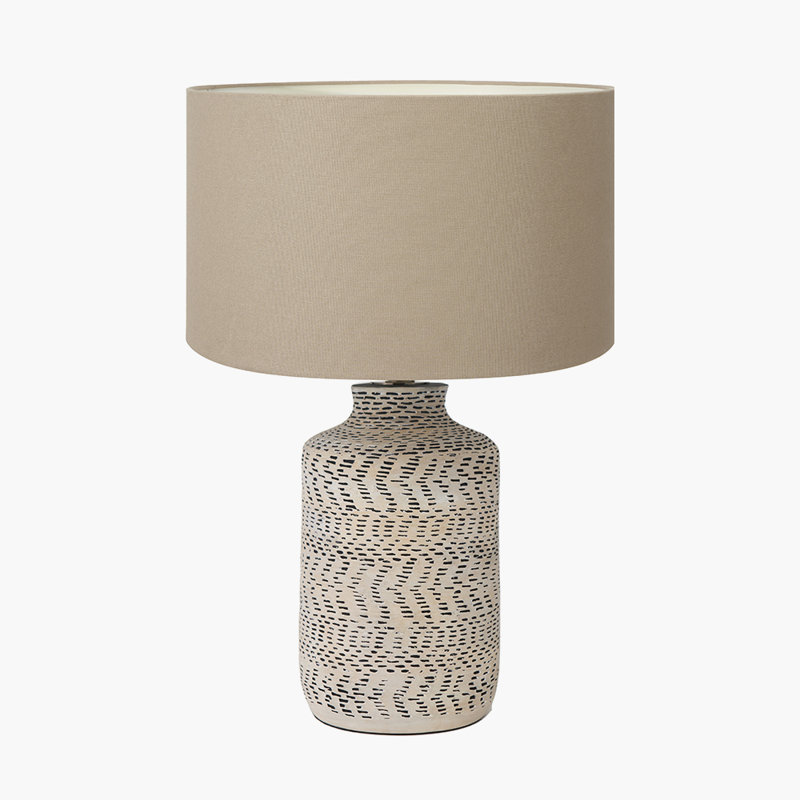 Ceramic Table Lamp, Brown, Cotton, Cream