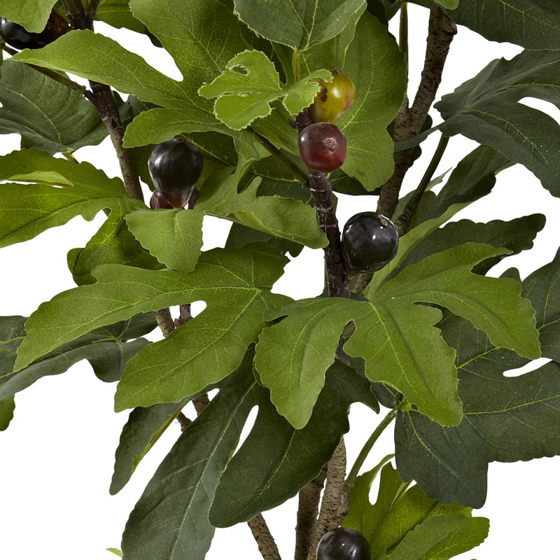 32'' Green Silk Faux Fig Tree in Black Pot