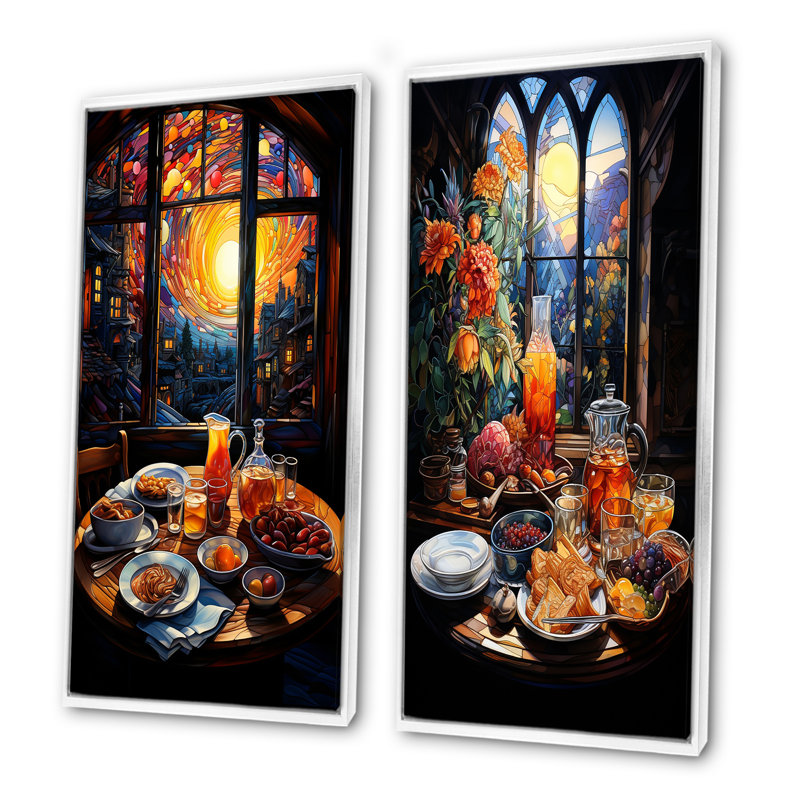 Petit déjeuner fusion - ensemble d'art mural sur toile Petit déjeuner, Cadre flottant blanc, H 32 po x l 33 po