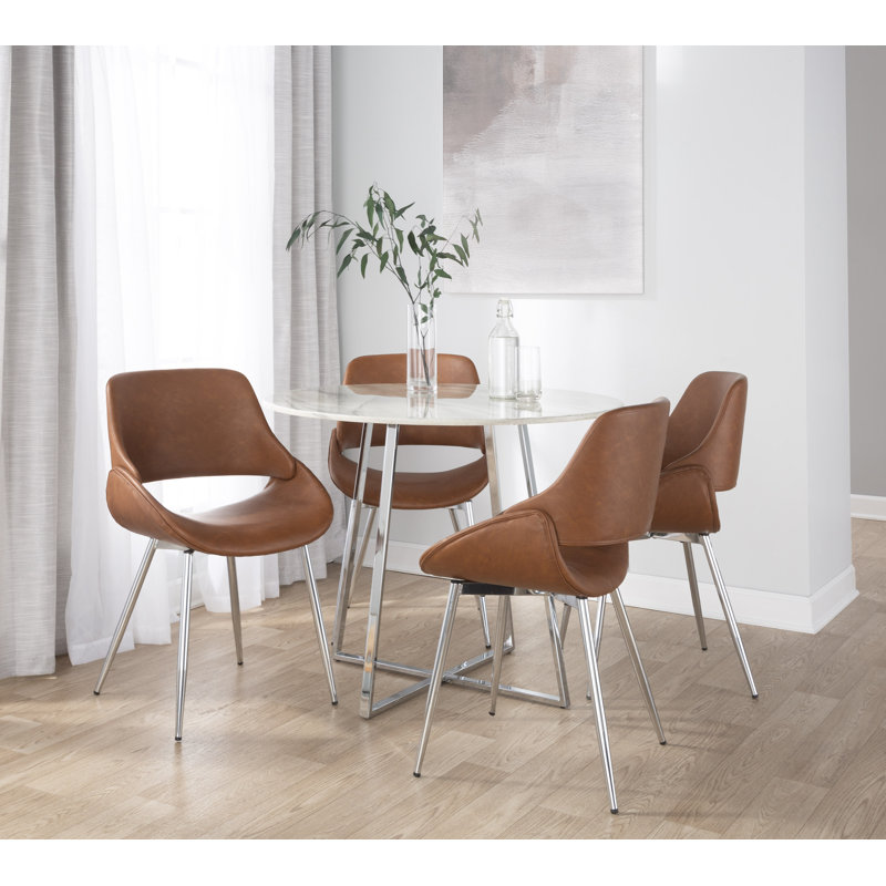 Najrin Faux Leather Upholstered Side Chair, Camel, Chrome