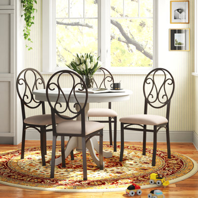 Gutha Upholstered Metal Scroll Side Chair in Dark Chocolate