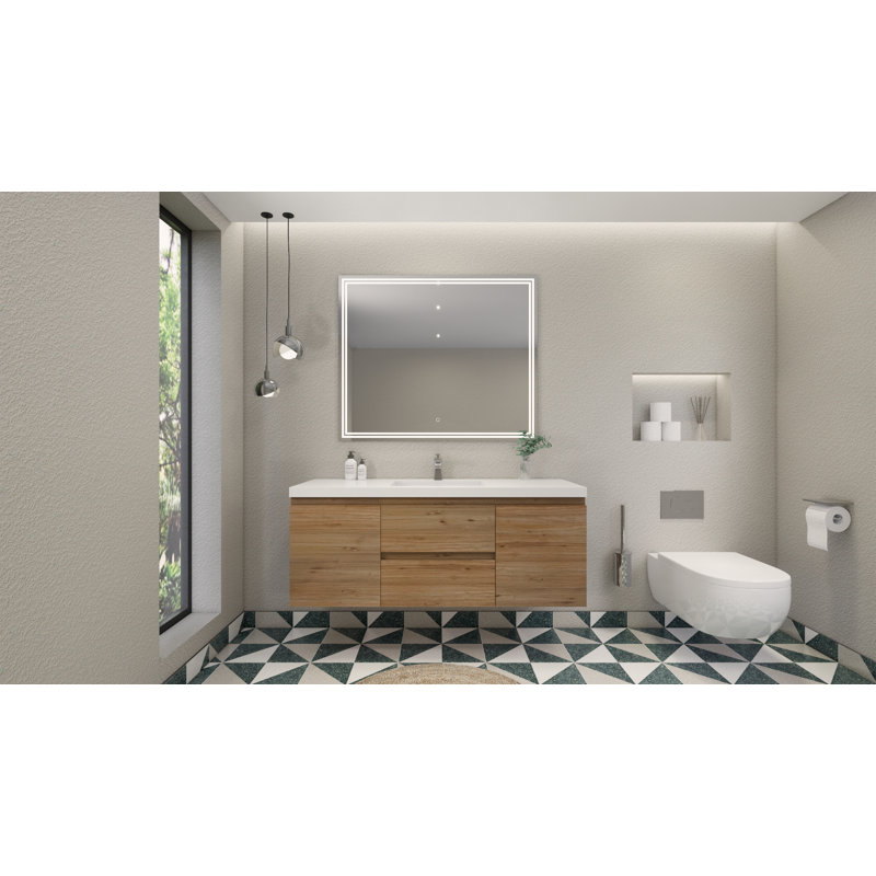 59'' Single Bathroom Vanity with Acrylic Top, Natural Oak
