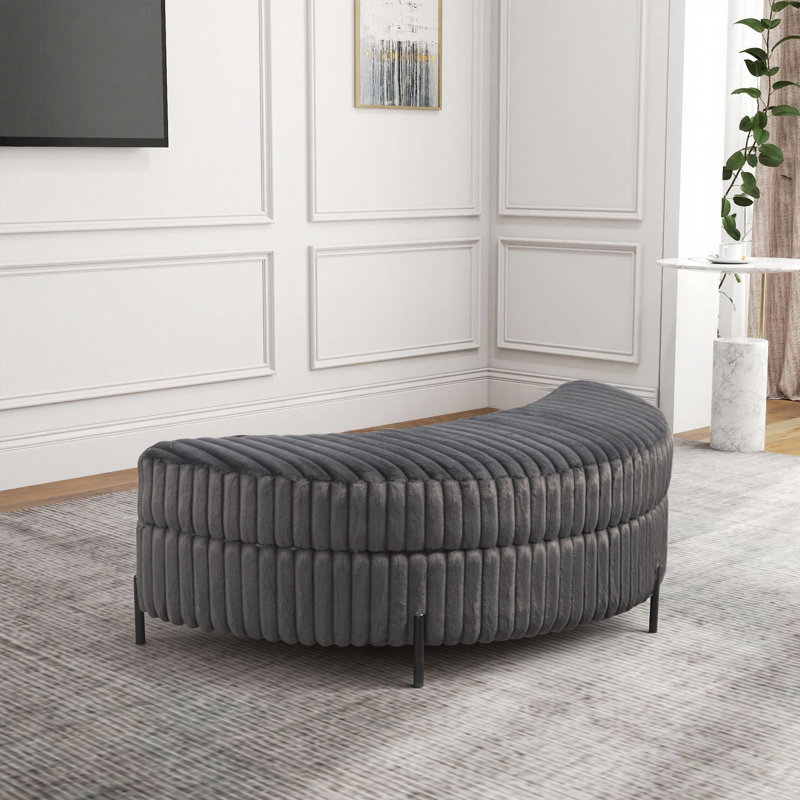 Crescent-shaped Faux Fur Storage Ottoman, Charcoal