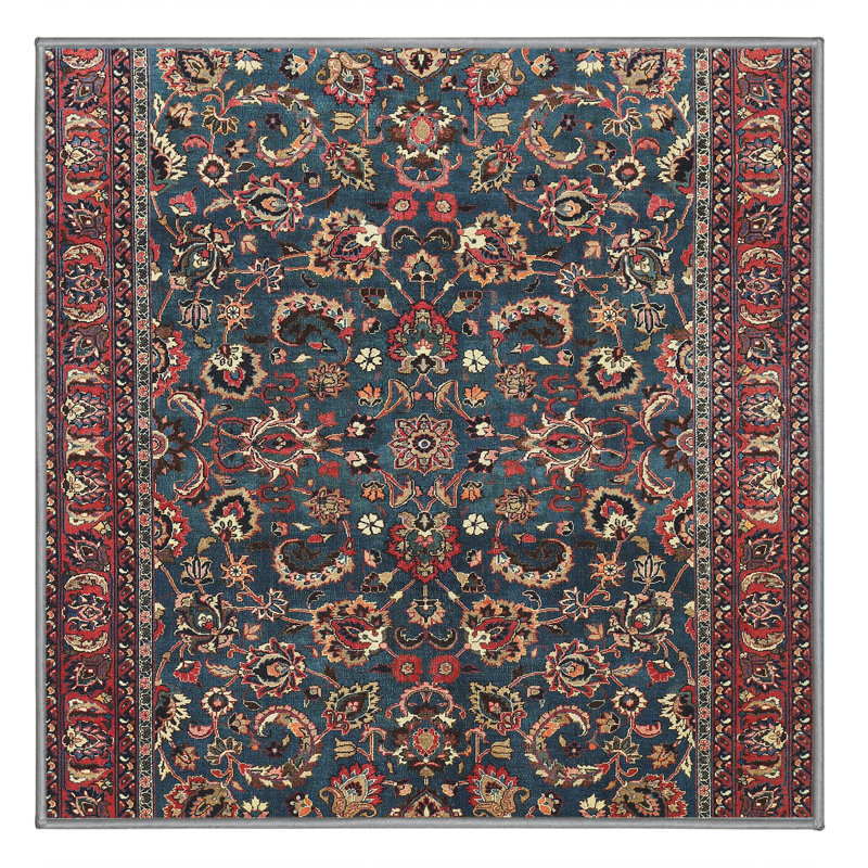 Tapis traditionnel bleu turquoise / rouge, Rectangle 8 pi x 12 pi