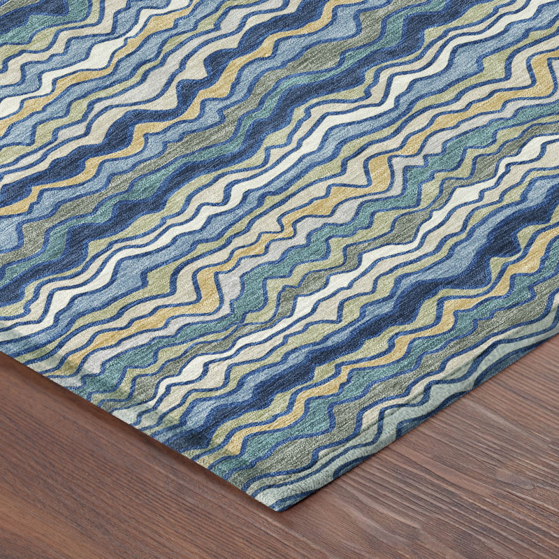Machine Washable Indoor/Outdoor Chantille ACN2436 Stripes Rug, Navy, 8' x 10'