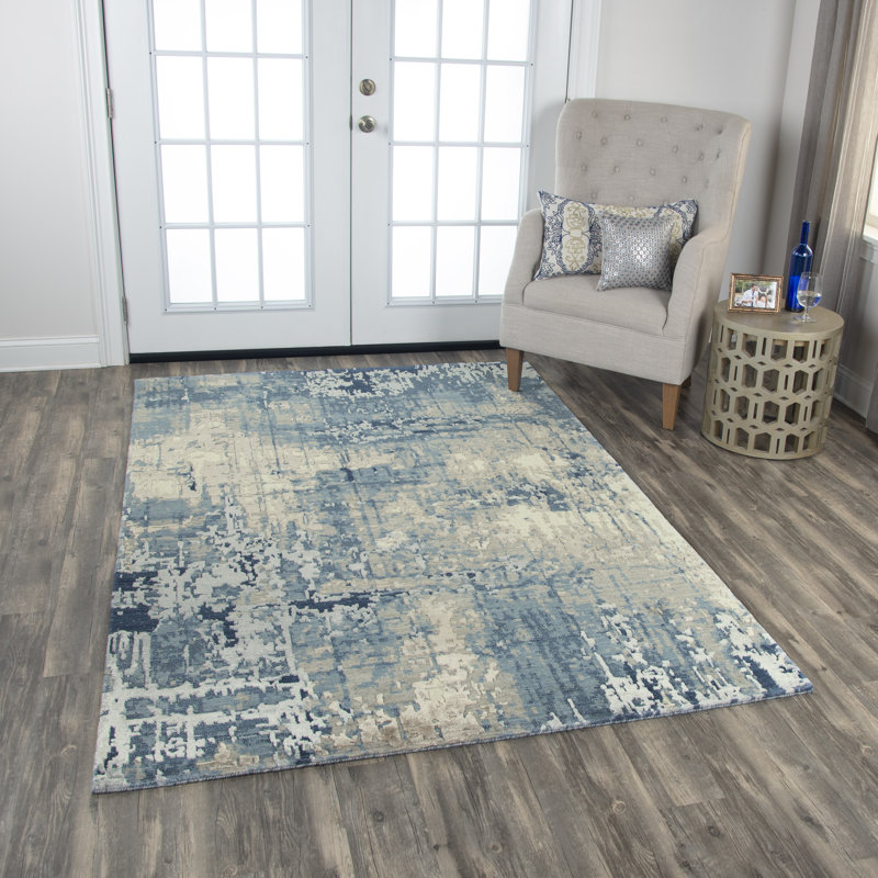 Tapis bleu/beige en laine Browder, Rectangle 8 pi x 10 pi