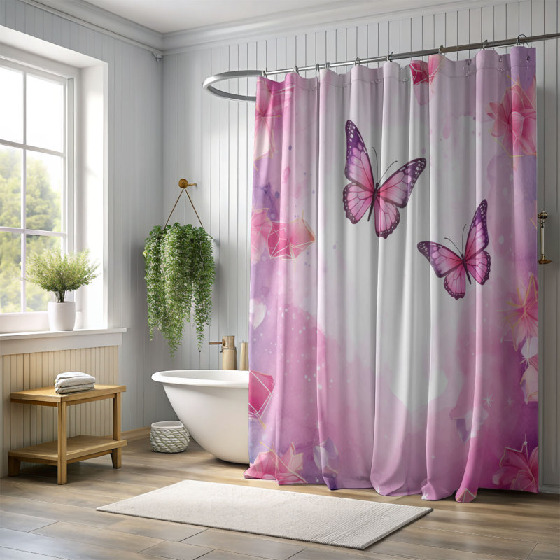 Spring Butterflies - Rideau de douche standard 1 pièce, H 74 po x l 71 po