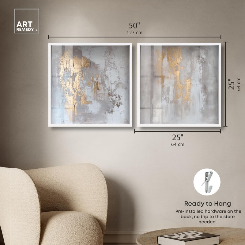 Ensemble décoratif mural bohème « Duo Shadowbox Print » en or rustique Expose© par Art Remedy, cadre noir, 12 x 12