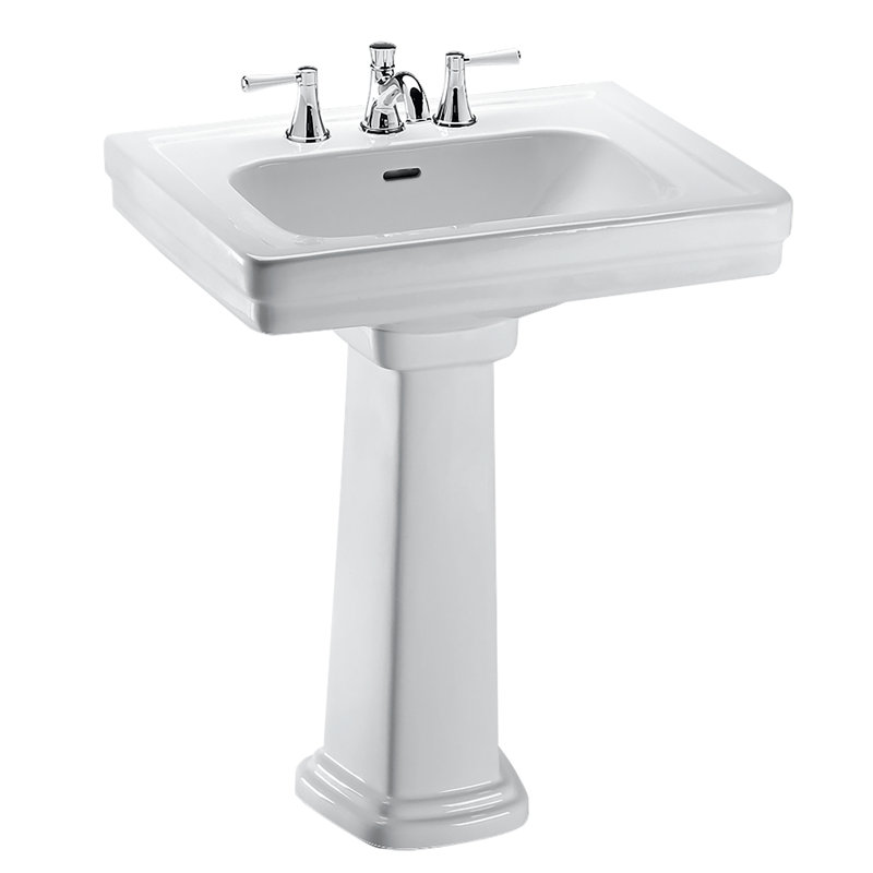 Lavabo de salle de bain piédestal rectangulaire 24 po x 19-1 / 4 po pour robinet central 8 po TOTO® Promenade®, blanc coton