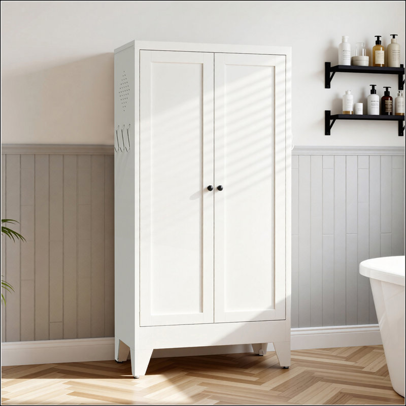 Armoire de cuisine 47,3 pouces en métal blanc avec 3 tablettes réglables pour la cuisine et le salon
