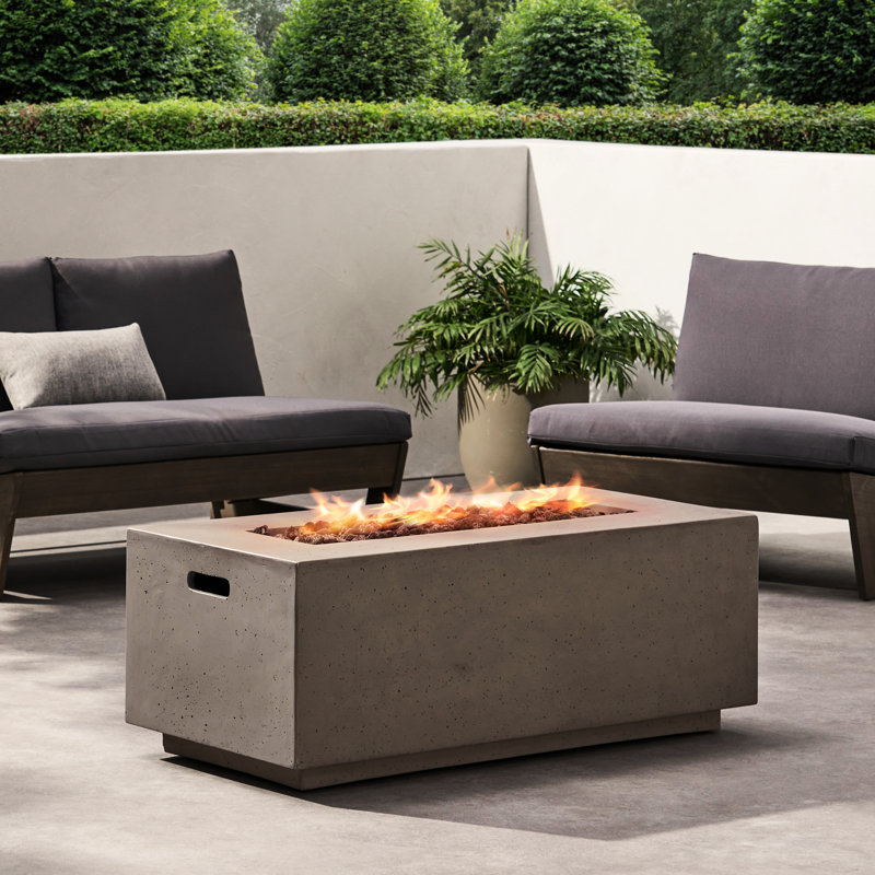 Concrete Fire Pit Heating Generator, 40.87"x19.22"x15.14", 40,000 , Modern, Lightweight, No Assembly Fireplace, Light Gray
