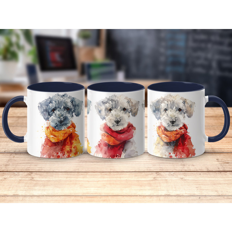 11oz Watercolour Miniature Schnauzer Design Coffee Mug, Navy, 2