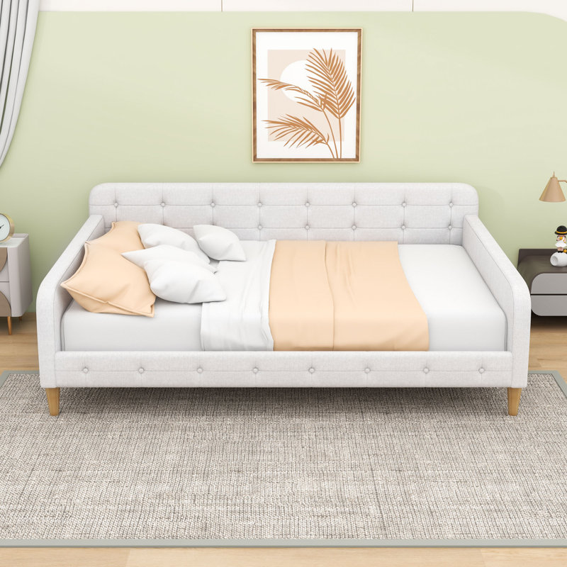 Queen Upholstered Daybed with Support Legs, Beige