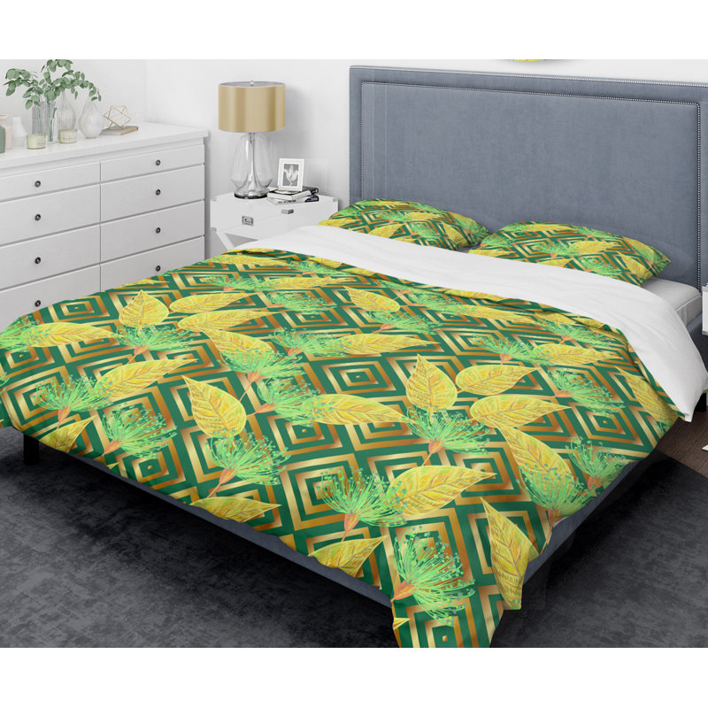 Twin Green and Yellow Tropical Microfiber Duvet Cover Set