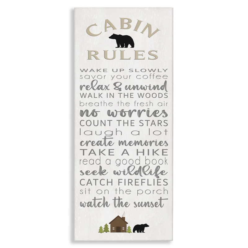 Toile «Fun Adventure Cabin Rules», conception par Seven Trees Design, H 30 po x l 13 po