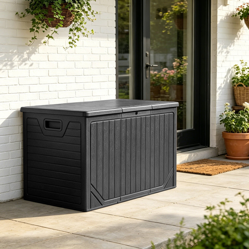 Boîte de rangement pour terrasse verrouillable en résine de 260 gallons Edrosie Inc, Black